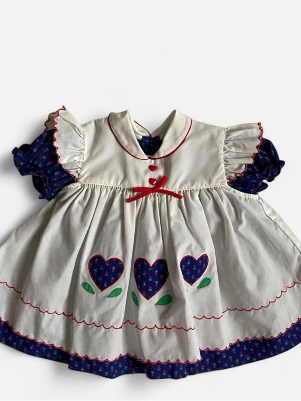 Vintage baby girls heart pattern collared babydoll dress